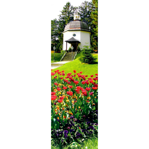 Lesezeichen Kapelle mit Blumen